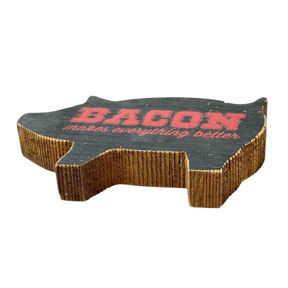 Rustic Pig Shaped Wood Decor Distressed Accent Primitive Kitchen Home - Picture 8 of 12